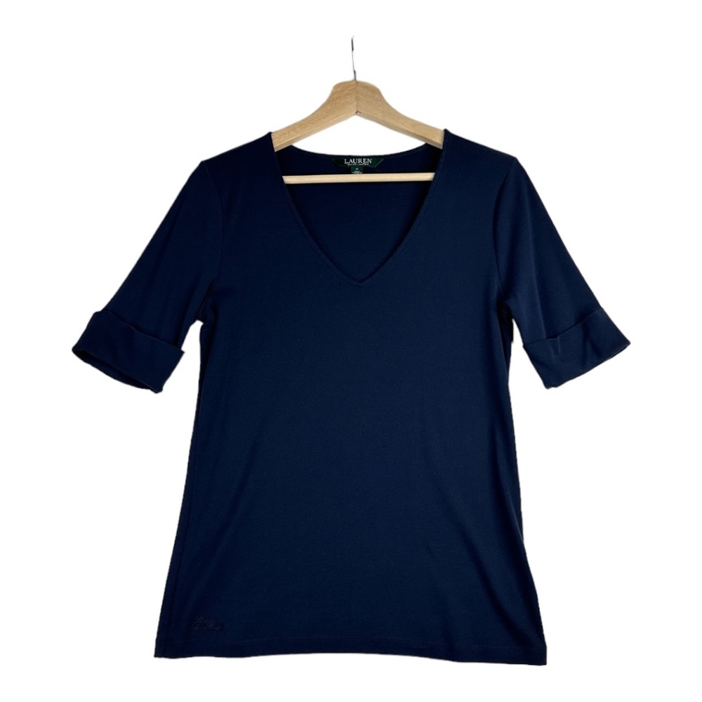 Lauren Ralph‎ Lauren V Neck Top Navy Size Medium